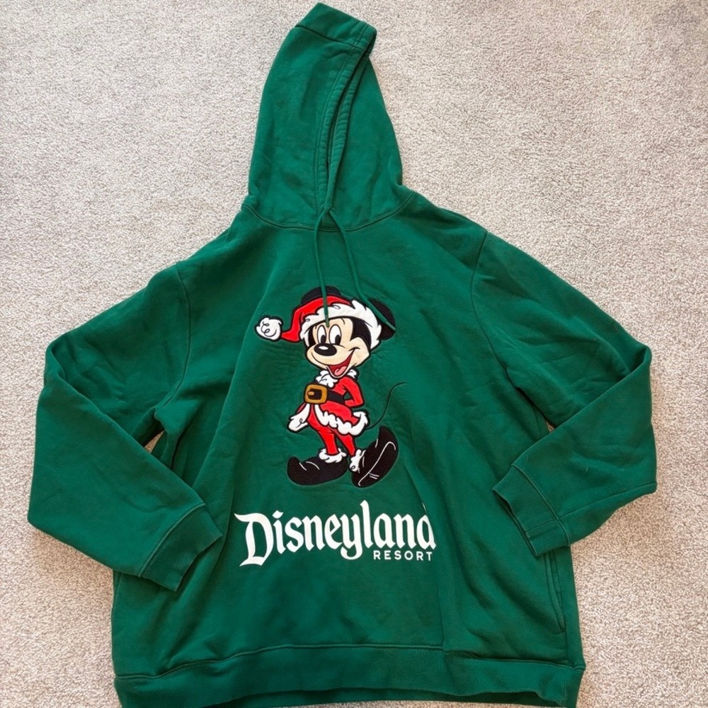 Disney Parks Disneyland Resort Hoodie Unisex XXL 2XL Green Santa‎ Mickey Mouse